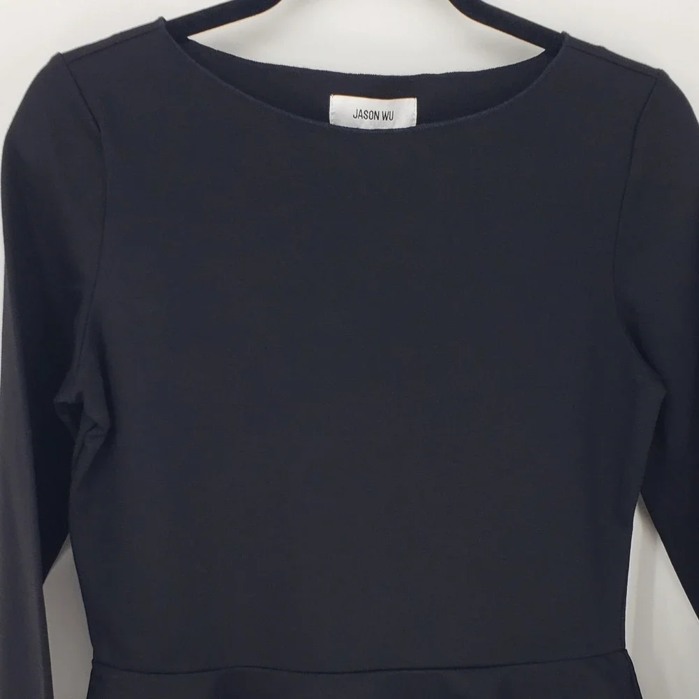 JASON WU Black Long Sleeve Peplum Top Women's Size S Flounce Hem NEW NWT - Picture 7 of 11
